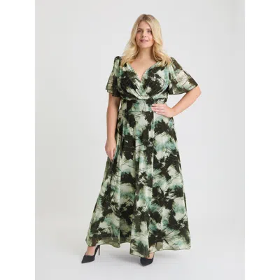 Scarlett & Jo Isabelle Abstract Angel Sleeve Dress In Multi