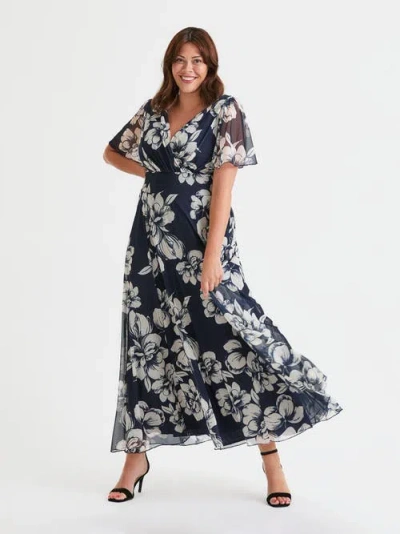 Scarlett & Jo Isabelle Floral Angel Sleeve Maxi Dress In Black
