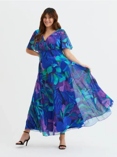 Scarlett & Jo Isabelle Floral Angel Sleeve Maxi Dress In Blue