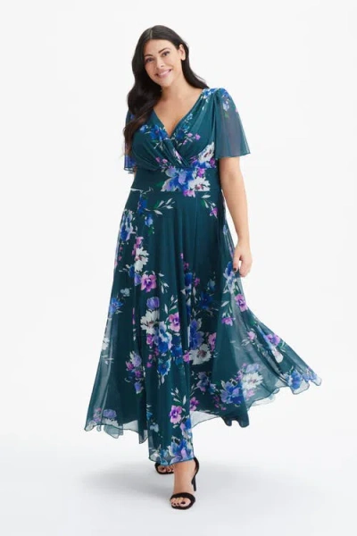 Scarlett & Jo Isabelle Floral Angel Sleeve Maxi Dress In Blue