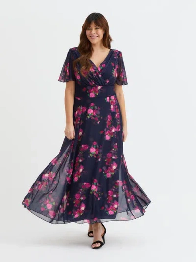 Scarlett & Jo Isabelle Floral Angel Sleeve Maxi Dress In Multi
