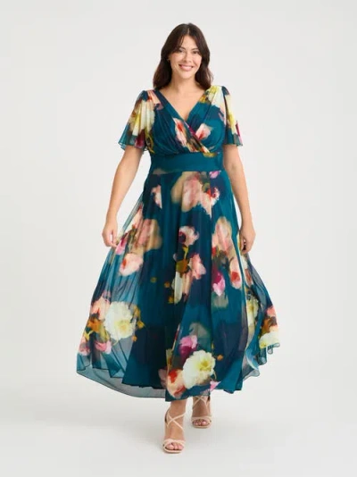 Scarlett & Jo Isabelle Floral Angel Sleeve Maxi Dress In Multi