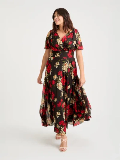 Scarlett & Jo Isabelle Floral Angel Sleeve Maxi Dress In Multi