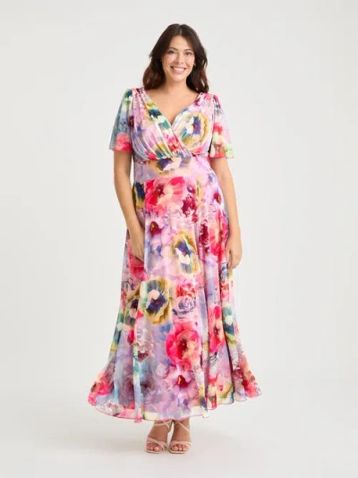 Scarlett & Jo Isabelle Floral Angel Sleeve Maxi Dress In Multi