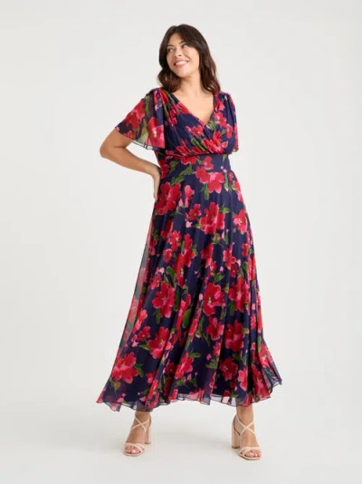 Scarlett & Jo Isabelle Floral Angel Sleeve Maxi Dress In Multi