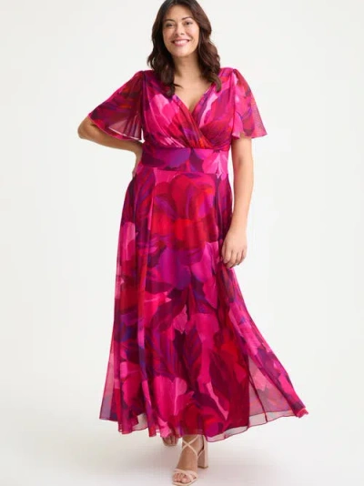 Scarlett & Jo Isabelle Floral Angel Sleeve Maxi Dress In Red