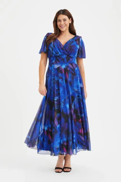Scarlett & Jo Isabelle Rose Angel Sleeve Maxi Dress In Blue