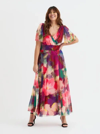 Scarlett & Jo Isabelle Rose Angel Sleeve Maxi Dress In Multi