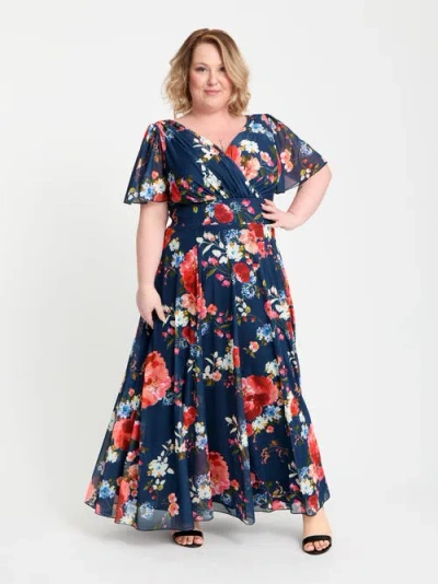 Scarlett & Jo Isabelle Short  Sleeve Maxi Dress In Blue