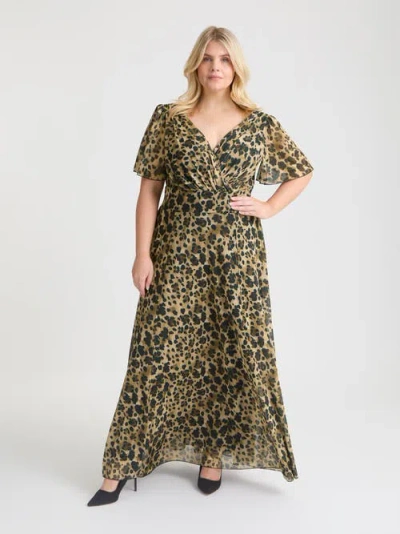 Scarlett & Jo Isabelle Short  Sleeve Maxi Dress In Green
