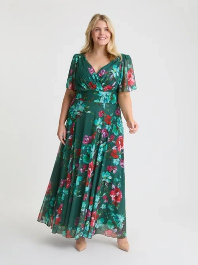 Scarlett & Jo Isabelle Short  Sleeve Maxi Dress In Green