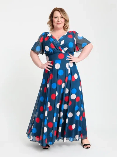Scarlett & Jo Isabelle Short Sleeve V-neck Maxi Dress In Blue