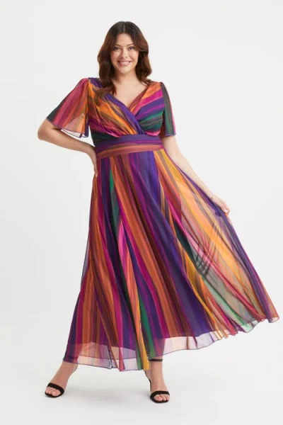 Scarlett & Jo Isabelle Short Sleeve V-neck Maxi Dress In Multi