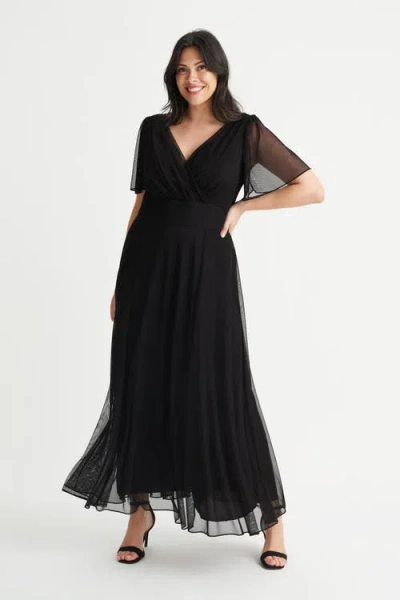 Scarlett & Jo Isabelle Solid Angel Sleeve Maxi Dress In Black