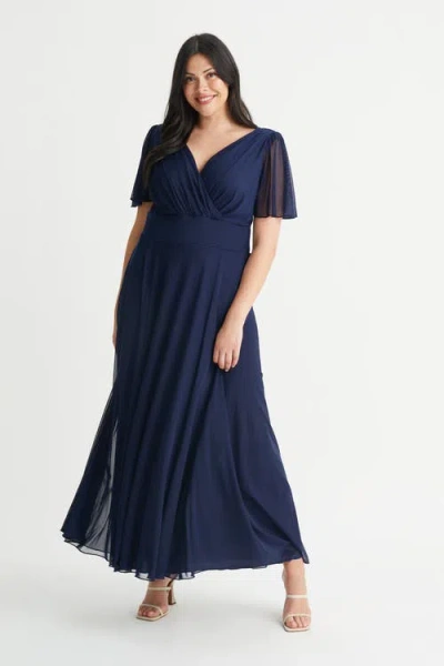 Scarlett & Jo Isabelle Solid Angel Sleeve Maxi Dress In Blue