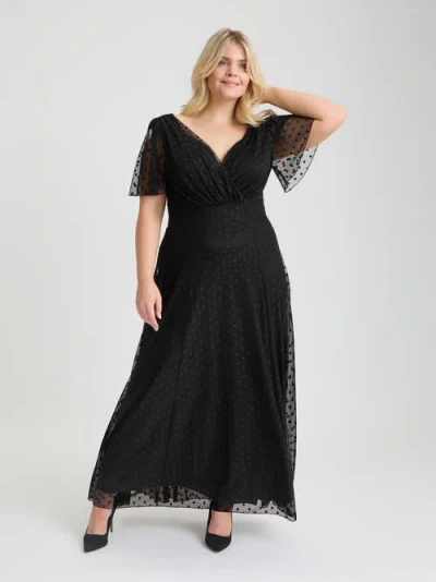 Scarlett & Jo Isabelle Spot Angel Sleeve Maxi Dress In Black