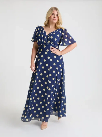 Scarlett & Jo Isabelle Spot Angel Sleeve Maxi Dress In Blue