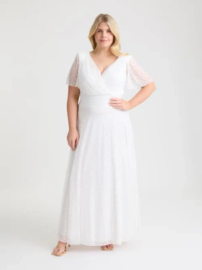 Scarlett & Jo Isabelle Spot Angel Sleeve Maxi Dress In White