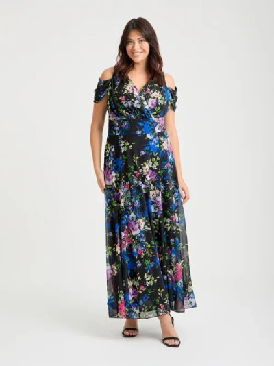 Scarlett & Jo Jasmine Cold Shoulder Maxi Dress In Multi
