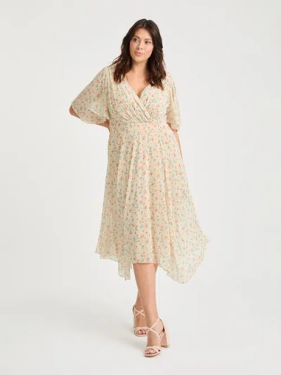 Scarlett & Jo Julie Floral Hanky Hem Dress In Neutral