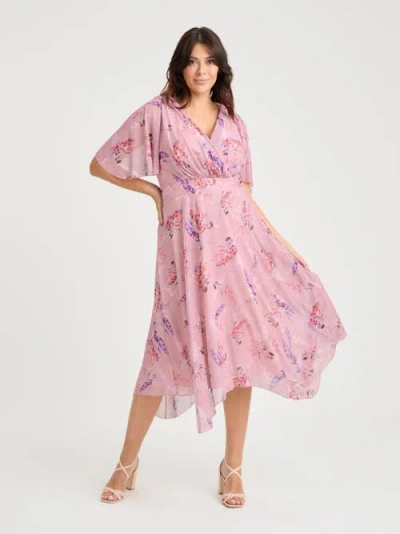 Scarlett & Jo Julie Floral Hanky Hem Dress In Pink