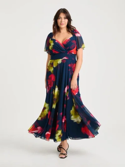 Scarlett & Jo Kemi Bolero Wrap Bodice Maxi Gown In Blue