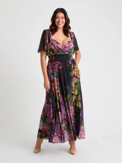Scarlett & Jo Kemi Bolero Wrap Bodice Maxi Gown In Purple