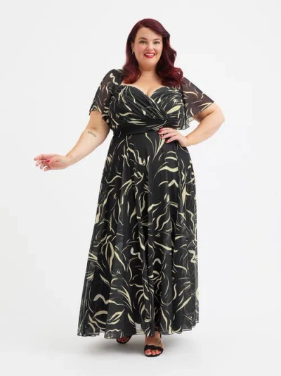 Scarlett & Jo Kemi Print Bolero Wrap Bodice Maxi Gown In Black Ivory