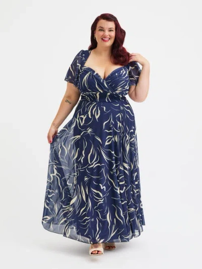 Scarlett & Jo Kemi Print Bolero Wrap Bodice Maxi Gown In Midnight Ivory