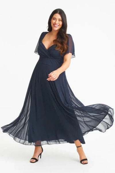 Scarlett & Jo Kemi Solid Bolero Wrap Bodice Maxi Gown In Blue