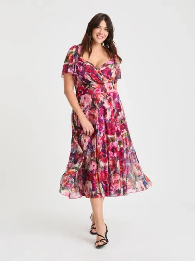 Scarlett & Jo Liz Floral Bolero Wrap Bodice Midi Dress In Pink