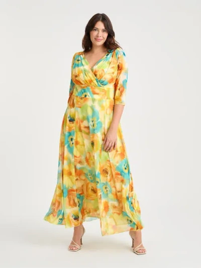 Scarlett & Jo Verity Floral Print Maxi Gown In Yellow