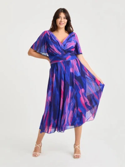 Scarlett & Jo Victoria Brush Angel Sleeve Midi Dress In Blue