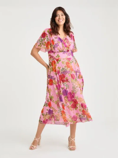 Scarlett & Jo Victoria Floral Angel Sleeve Midi Dress In Multi