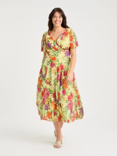 Scarlett & Jo Victoria Floral Angel Sleeve Midi Dress In Multi