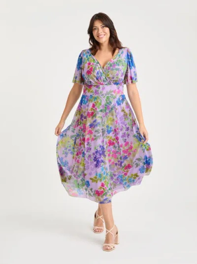 Scarlett & Jo Victoria Floral Angel Sleeve Midi Dress In Multi
