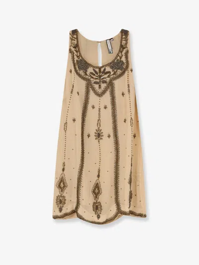 Scarlett Poppies Anabel Viscose Dress With Embroidery In Neutral