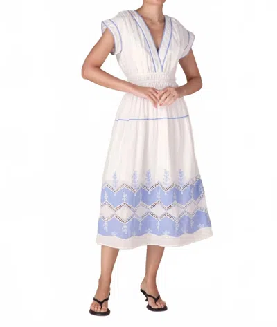 Scarlett Poppies Annie Long Dress In Simply White In Blue