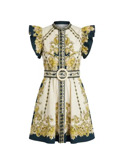 Scarlett Poppies Baronessa Floral-print Belted Dress In Neutral