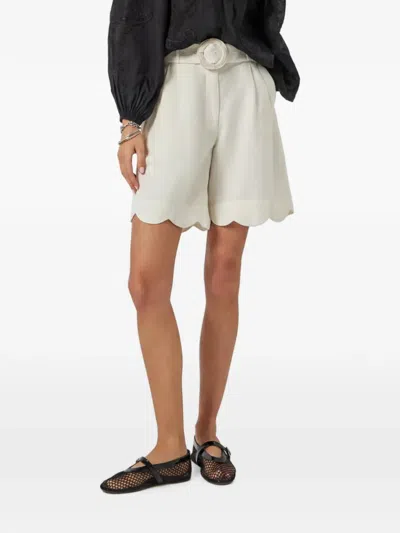 Scarlett Poppies Belted Scalloped-hem Shorts In White