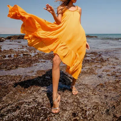 Scarlett Poppies Cirkelina - Pearl Decorated Volume Strap Dress In Marigold In Gold