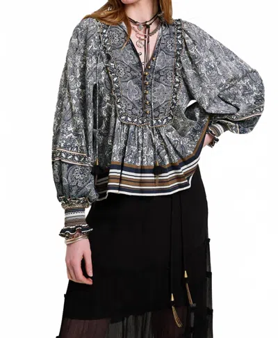 Scarlett Poppies Desire Top In Vanilla/ Olive/black In Blue