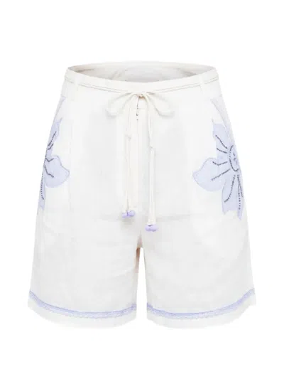 Scarlett Poppies Embroidered Drawstring-waist Shorts In White