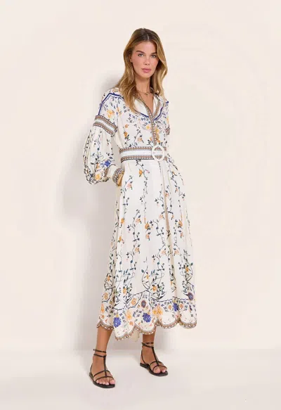 Scarlett Poppies Flora Danica Long Dress In White In Multi