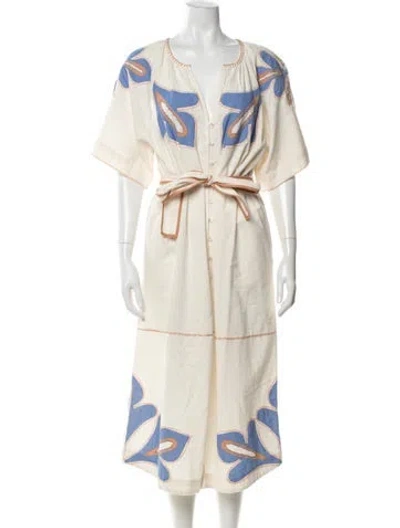 Pre-owned Scarlett Poppies Floral Print Midi Length Dress In Neutrals