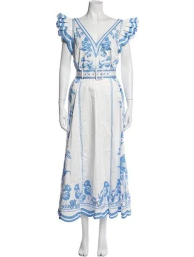 Pre-owned Scarlett Poppies Floral Print Midi Length Dress W/ Tags In Blue/white