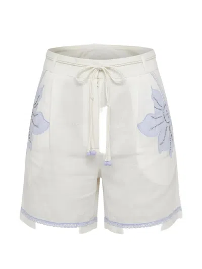 Scarlett Poppies Floral-embroidered Drawstring Shorts In White