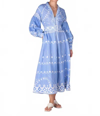 Scarlett Poppies Gallei Long Dress In Vista Blue In Black