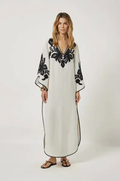 Scarlett Poppies Hadiya Kaftan Dress In Vanilla/onyx In White
