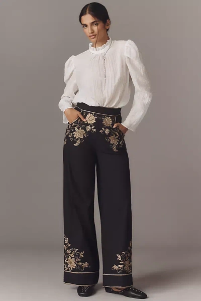 Scarlett Poppies Isi Embroidered Trouser Pants In Black